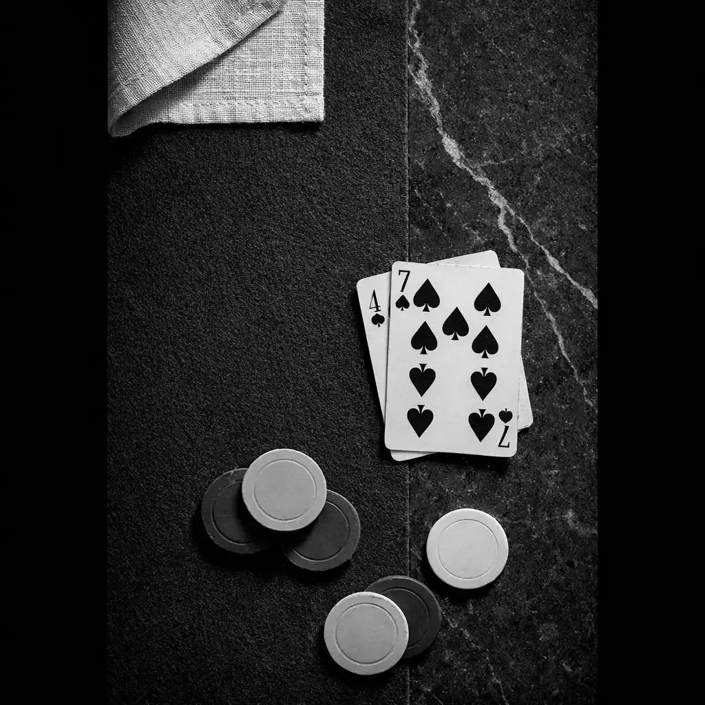 Linen, felt, cards and incidental physical chips on a card lounge table